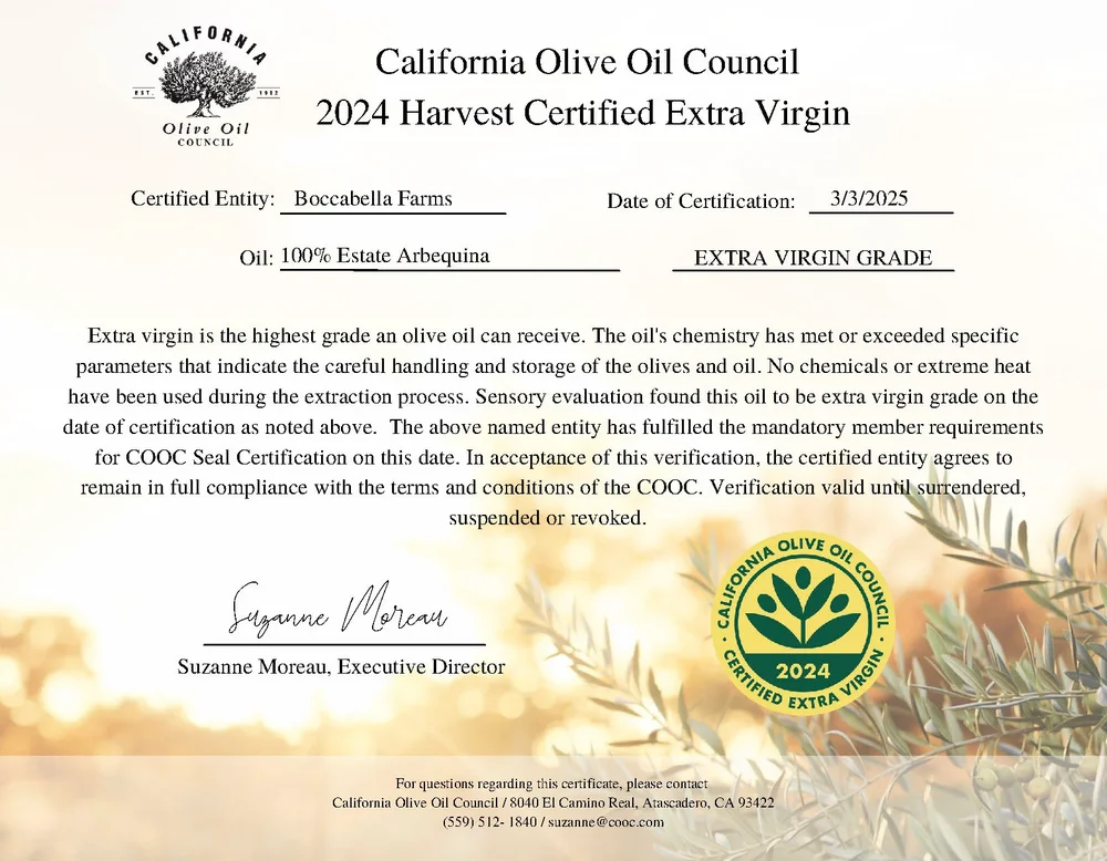 Boccabella Farms 100% Arbequina Extra Virgin Olive Oil