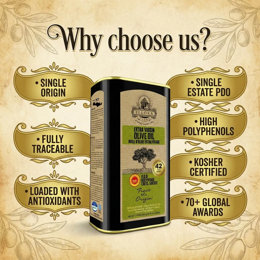 Ellora Farms Traceable Kolymvari Estates Greek Extra Virgin Olive Oil