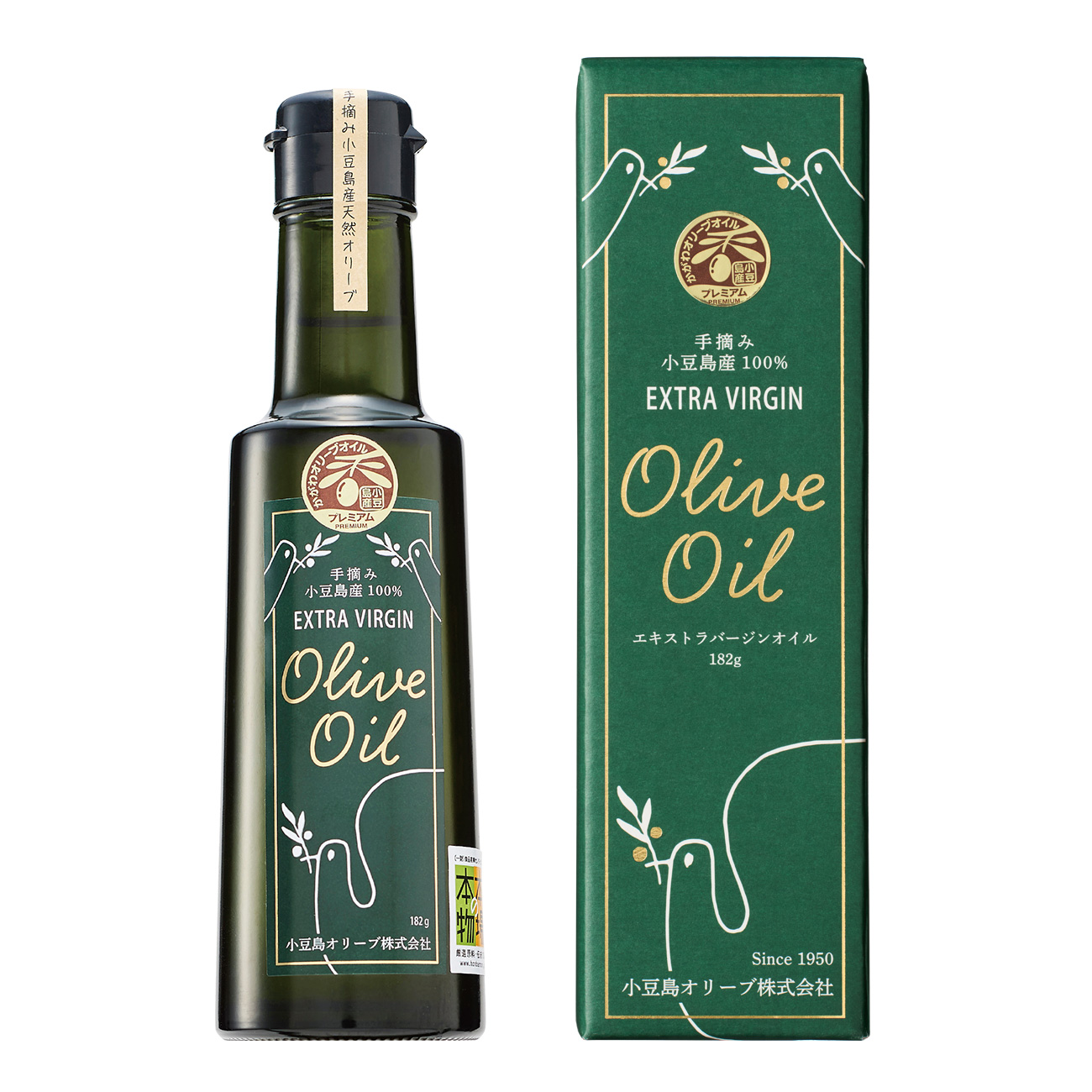 Shodoshima Olive Hand-Picked Extra Virgin Olive Oil, 182g bottle and box