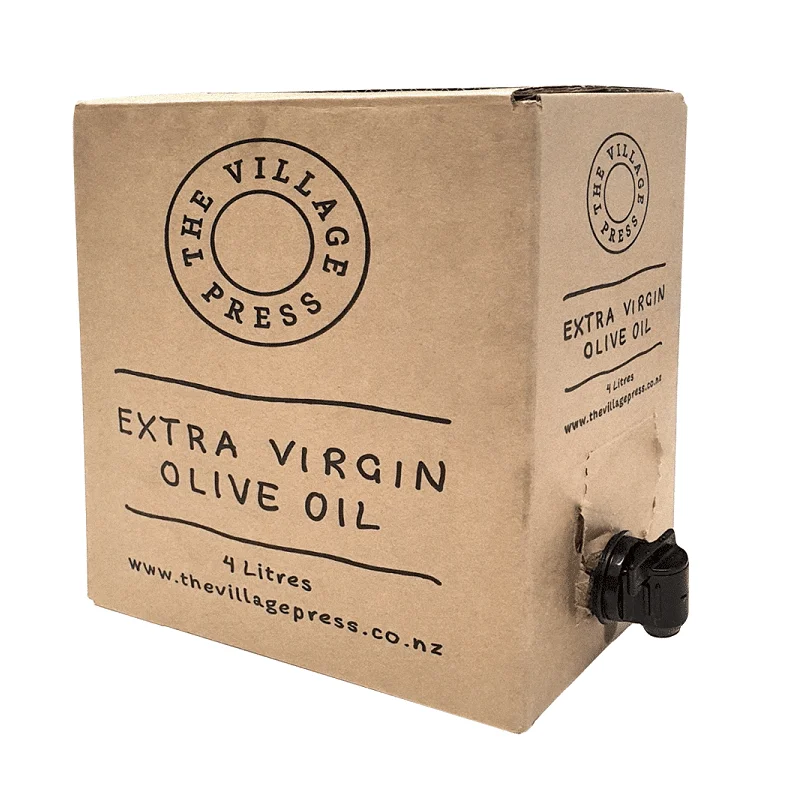 Village Press 4 litre extra virgin olive oil cask, angled view