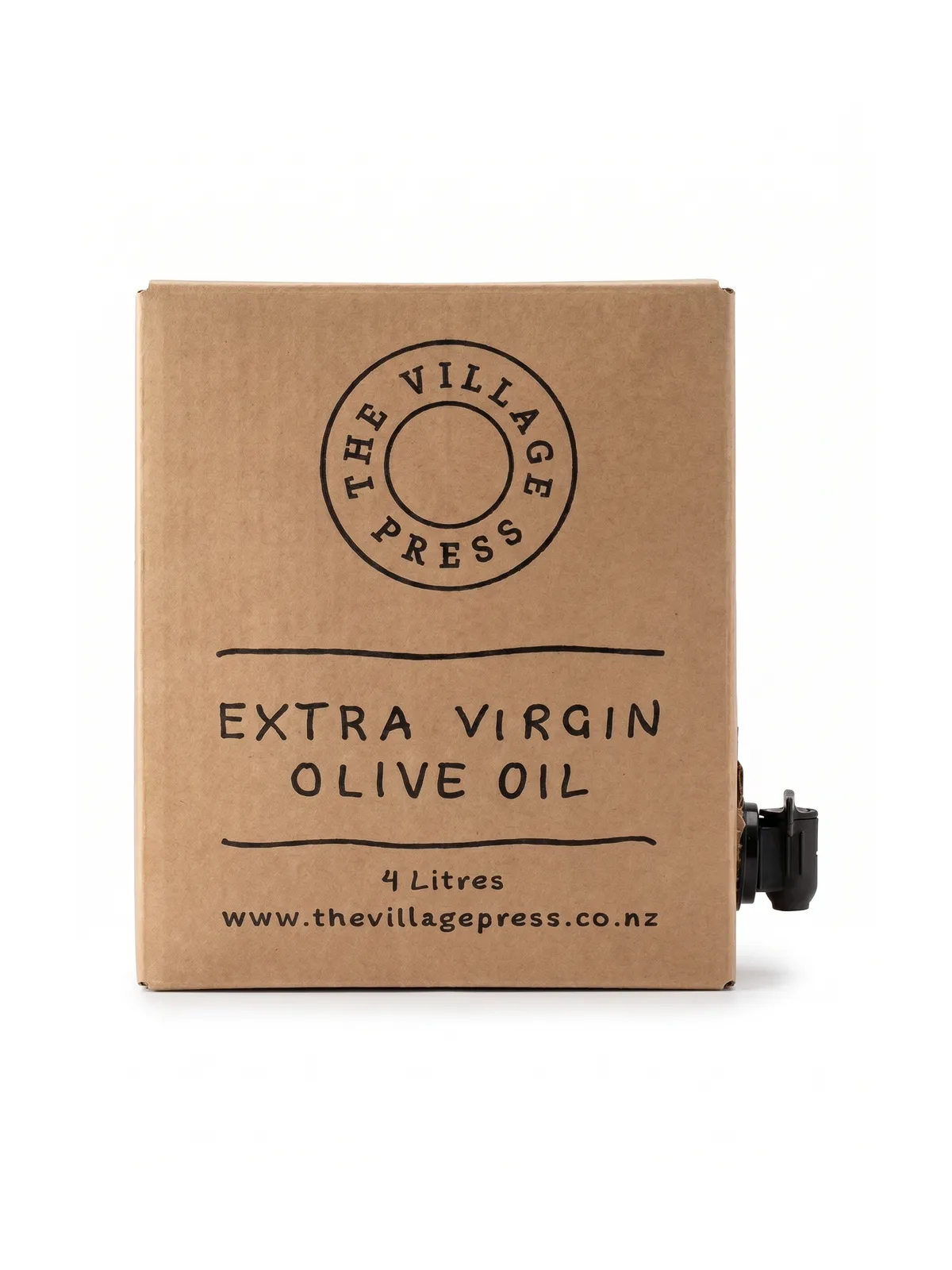 Village Press 4 litre extra virgin olive oil cask, front view